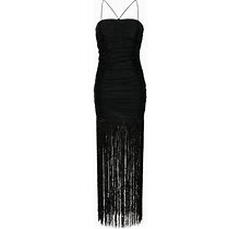 ROTATE - Sequin-Embellished Fringed Ruched Dress - Women - Recycled Polyamide/Elastane - 40 - Black
