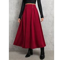 High Waist Button Detail Fold Pleated Skirt,Tall XL