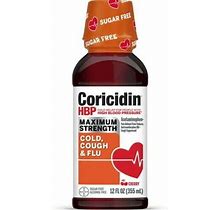 Coricidin HBP Max Strength Cough Cold & Flu Relief Sugar Free Cherry 12 Oz D3
