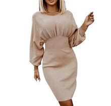 Odeerbi Dresses For Women 2024 Casual Maxi Dresses Knit Dress Long Sleeve Hip Waist Dress Long Sleeve Collar Dress Khaki