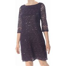 Jessica Howard Womens Purple Sequined Lace 3/4 Sleeve Boat Neck Above The Knee Party Dress 8