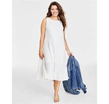 On 34th Women's Pleated Sleeveless Tie-Waist Midi Dress, Created For Macy's - Washed White - Size S