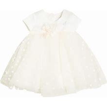 Monnalisa Kids, Baby Floral-Appliqué Polka-Dot Dress, White, Y 3, Baby Dresses, Materialmix