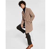 Tommy Hilfiger Men Wool Blend Coat 42S Addison Plaid Overcoat Button Tan Pockets