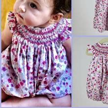 Last Sizes Matching Sister Dresses Bubble Romper Baby Girl, New Born, Toddler Romper, Dress Floral Purple Cotton Fabric, Bishop Smocked