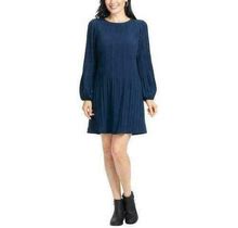 Hilary Radley Women's Pleated Stretch Dress Navy Blue Size L