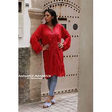 Summer Spring Tunic Dress Red Embroidery , Perfect Gifts, Resort Wear, Boho, Moroccan Dress, Dress, Dress, Beach Kaftan, Ramadan