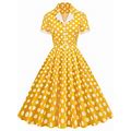 Ibtom Castle Women's Vintage Dress Plaid Floral Cocktail Party Swing Dresses 1950S Retro Gown Wedding Formal A-Line Midi Dresses S Yellow Polka Dots