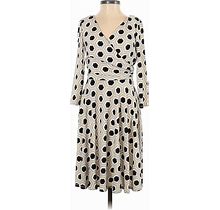 White House Black Market Casual Dress - Wrap V-Neck 3/4 Sleeve: Ivory Polka Dots Dresses - Women's Size 00