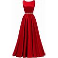 Yexinbridal Satin Prom Dresses Long For Women A-Line Beaded Belt Formal Evening Party Ball Gowns With Pockets