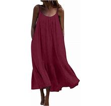 Maxi Dress For Women Casual Summer Sleeveless Spaghetti Strap Sundress Ruffle Tiered Flowy Beach Boho Long Dress