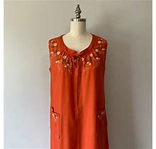 Garden Apron Dress / Orange Cottagecore Dress / Baking Cooking Clothing / Handmade Gardening Wear / Floral Embroidery Detailing