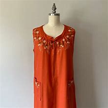 Garden Apron Dress / Orange Cottagecore Dress / Baking Cooking Clothing / Handmade Gardening Wear / Floral Embroidery Detailing