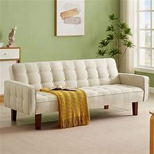 Betoko Linen Futon Sofa Couch 73.6'' Fabric Upholstered Convertible Bed Minimalist Button Tufted Small 3 Seater Sleeper Set For Living Room Bedroom