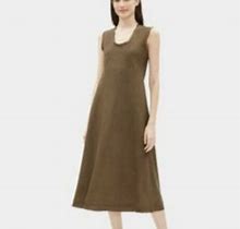 Eileen Fisher Organic Linen Frayed Olive Dress