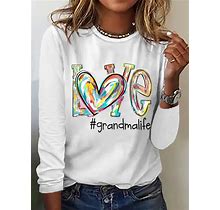 Women's Love Grandma Life Cotton-Blend Casual Cat Crew Neck Long Sleeve Shirt White/S