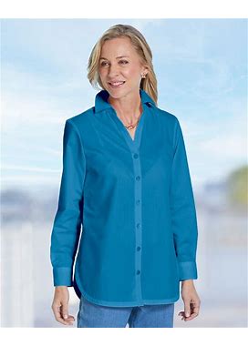Blair Women's Foxcroft Non-Iron Side-Button Long-Sleeve Tunic - Blue - 18 - Misses