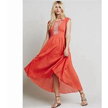 Free People Dresses | Free People Toosaloosa Slub Meadows' Knit Midi Dress | Color: Orange/White | Size: Xs