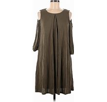Luxology Casual Dress - Mini Cold Shoulder 3/4 Sleeves: Green Print Dresses - Women's Size Medium