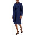 Nipon Boutique Women's Longline Jacket Topper & Belted Sleeveless Sheath Dress - Bright Navy - Size 8