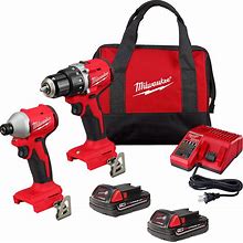 Milwaukee, M18 Compact Brushless 2-Tool Combo Kit, Chuck Size 1/2 In, Drive Size 1/4 In, Tools Included (Qty.) 2 Model 3692-22CT
