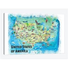 Markus & Martina Bleichner Canvas Wall Decor Prints - USA, Continental States Map With Highlights And Favorites ( Maps > Country Maps > Usa Maps Art)