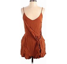 One Clothing Romper Plunge Sleeveless: Brown Print Rompers - Women's Size Medium