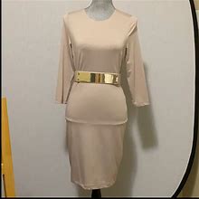 Venus Dresses | Gold Belted Venus Dress | Color: Cream/Tan | Size: S