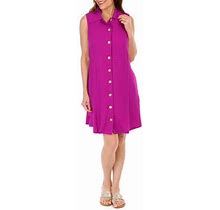 Nina Leonard Women's Purple Solid Sleeveless Button Down Dress Small