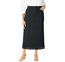 Jessica London Women's Plus Size Classic Cotton Denim Midi Skirt Pockets Long Jean Skirt - 18, Black