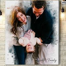 Personalized Portrait Wrapped Canvas - Family With Message Canvas - Watercolor Portrait From Photo - Couple Photo Gifts - Canvas - 8 X 10 in