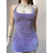 Lavender Velvet Crochet Mini Dress