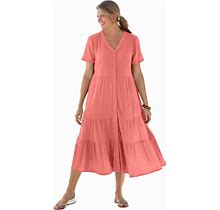 Plus Size Women's Button-Front Tiered Dress By Woman Within In Sweet Coral (Size 36 W)