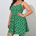 Shein Dresses | Green With White Ditsy Floral Print Shirred Back Cami Dress Nwot | Color: Green/White | Size: 2X