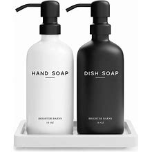 Luxury Glass Hand And Dish Soap Dispenser Set By Brighter Barns - Kitchen Soap Dispenser Set With Tray - Soap Dispenser For Kitchen Sink - Farmhouse