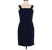 Black Tie Oleg Cassini Casual Dress - Sheath Square Sleeveless: Blue Print Dresses - Women's Size 8 Petite