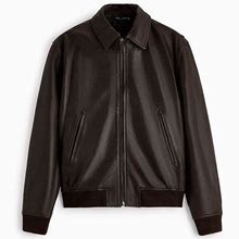 Zara Oversize Genuine Leather Bomber Jacket S Brown 5479/305 Coat