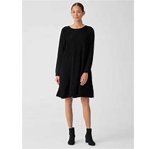Eileen Fisher Silk Georgette Crepe Jewel Neck Dress - Black - Casual Dresses Size Petite Small