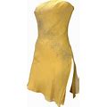 Early 2000S Atelier Versace Haute Couture Rhinestone Yellow Chiffon Mini Dress