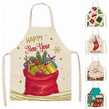 Gwong Light Linen Christmas Santa Design Home Kitchen Cooking Decorative Apron Party Props