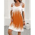 Summer Color Block Water Soluble Lace Cold Shoulder Women's Dress,S