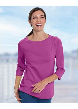 Blair Women's Coastal Cotton Three-Quarter Sleeve Bateau-Neck Tee - Purple - S - Misses