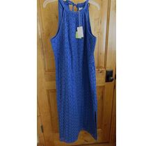 A NEW DAY SIZE L SLEEVELESS SHIFT DRESS BLUE MAXI OPEN KNIT W/LINING TIE BACK
