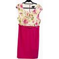 Connected Apparel Womens Dress Pink Floral Sleeveless Belted Round Neck Back Zip