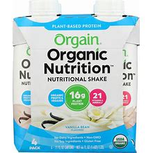 Orgain Organic Nutrition Vegan All-In-One Protein Shake, Vanilla Bean, 11 Oz. Size 4 Pack | Case Of 3 (12 Cartons) | Carewell