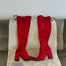 Nine West Shoes | Brand New Never Worn Over The Knee Suede Boots | Color: Red | Size: 10