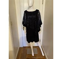 R M Richards Dress Navy With Sequined Attached Cape Size 14W $148.00 + $25.00Sh