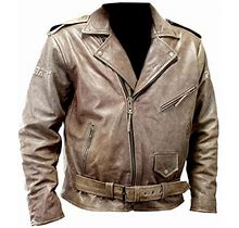 New Mens Buffalo Motorcycle Leather Jacket Retro Style Brown Jacket Lined