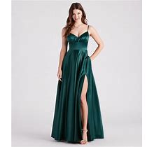 Windsor CLEARANCE - Gillian Formal Satin A-Line Dress In Green | Size: 1