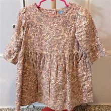 Gap Dresses | Gap Pastel Floral Paisley Dress With Bell Sleeves Cream/Pink/Purple | Color: Cream/Pink | Size: 3Tg